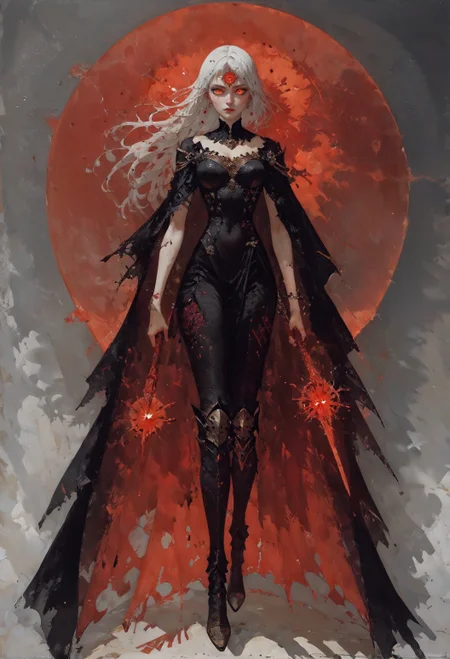 (score_9, score_8_up:1.1), score_7_up, Elegant, etheral presence, white hair, long hair, infected hair, woman, solo, glowing eyes, an enigmatic aura, shadows, fiery light, dark and red ambiance, depth blur, enigmatique, mysterious, armored dress, beutifuly, curvy, dark dress, infected face, (full body:1.8), black dress <lora:Expressive_H-000001> expressiveh <lora:vixon gothic oil style:0.7> d4rk01l <lora:Gothic Art 2 Style SDXL_LoRA_Pony Diffusion V6 XL:0.5> <lora:Mon_XL:0.9>