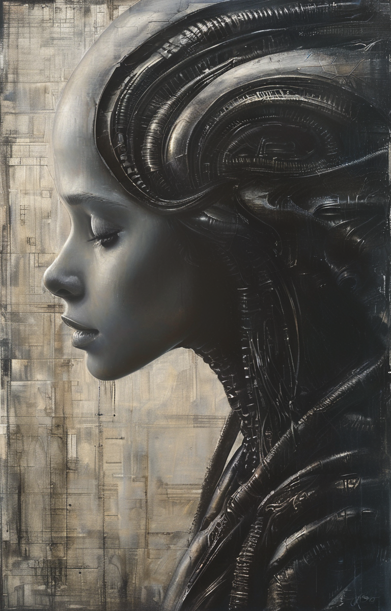 masterpiece,best quality,<lora:tbh295-sdxl:0.9>,illustration,style of H. R. Giger tech genius teenage girl