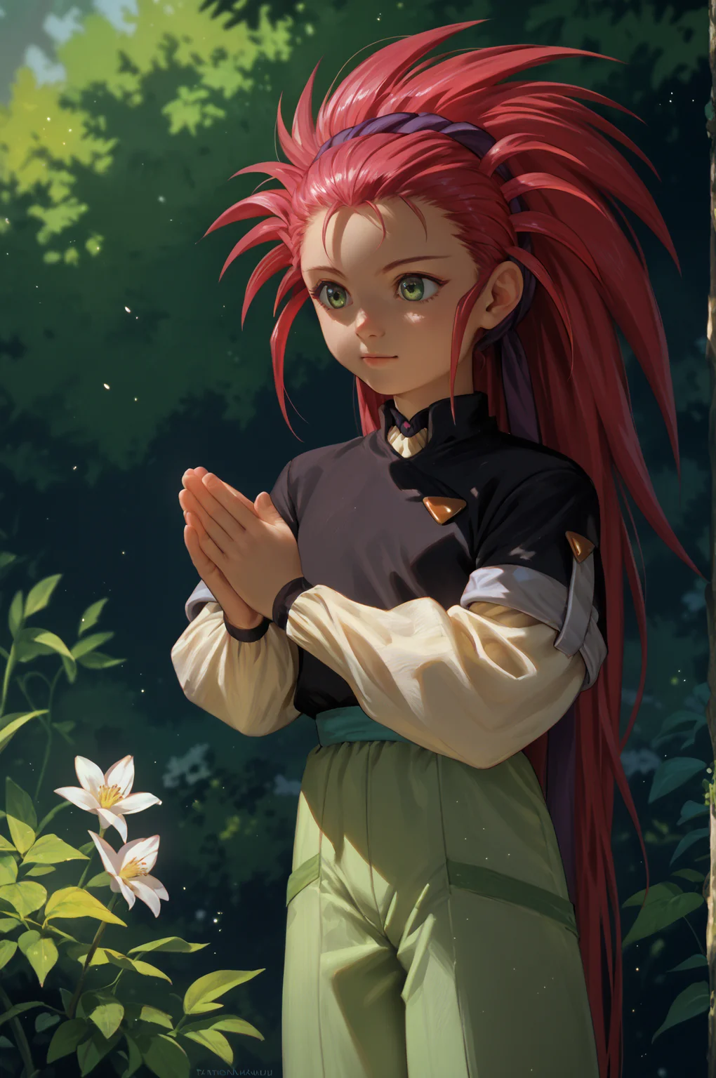 score_9, score_8_up, score_7_up, score_6_up, score_5_up, score_4_up, (high quality, detailed, beautiful) <lora:WashuuV5_epoch_9:0.99> hakubi_washuu, std_outfit, cowboy_shot, own_hands_together,