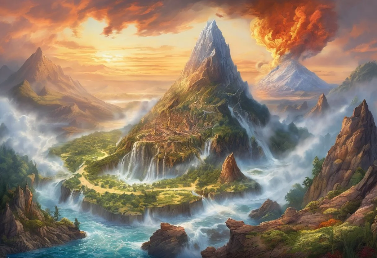 (masterpiece:1.2), (best quality,:1.2), 8k, HDR, ultra detailed, (drawing), vibrant color
Harmony of elemental energies.
Ultimate display of elemental mastery. Encompass all four elements in a harmonious and creative way. Showcase (the essence of air), (the beauty and power of water), (the intensity of fire) and (the strength and solidity of earth).
Air might be expressed with floating islands, gentle breezes, flying creatures, or ethereal, sky-bound realms.
Water might be expressed with Imagine serene lakes, raging seas, water elemental creatures, or underwater realms.
Fire might be expressed with volcanic landscapes, fiery creatures, or hot waifus.
Earth might be expressed with majestic mountains, lush forests, cavernous underground realms, or earthy creatures.