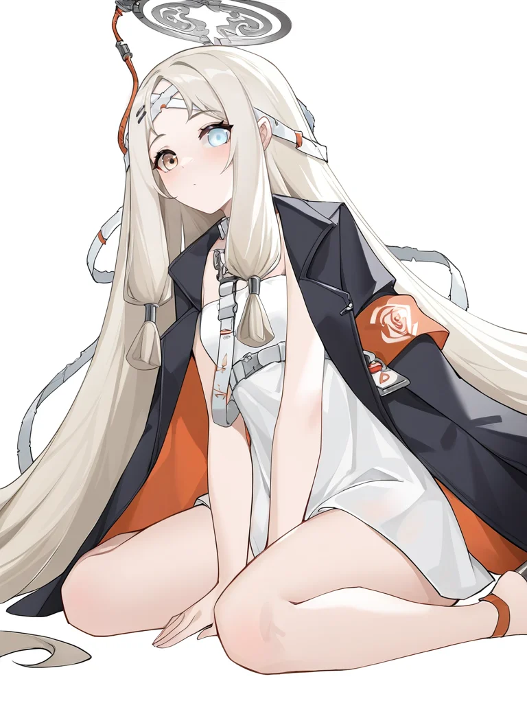 ,1girl,hengsha,heterochromia,looking at viewer,solo,(simple background:1.3),(white background:1.2),cowboy_shot,looking_at_viewer,standing,wariza,<lora:hengsha-000012:0.7>, masterpiece, best quality, very aesthetic, absurdres