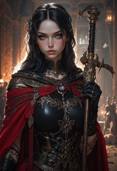 Realistic and highly detailed goth girl bard.
