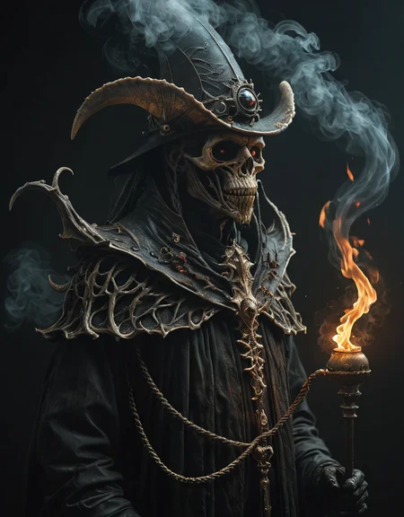 Deformed creature portrait, bishop with mitral hat, fire rod, dark character, ,ostrous, Peter Mohrbacher, Agostino Arrivabene, HR Giger, dark environment, fog, smoke, black background, horror, hyperrealistic, 4K<lora:more_details:1> <lora:epi_noiseoffset2:1>
