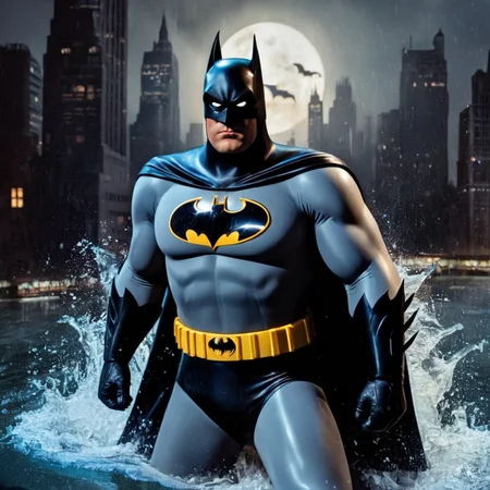 Hyperrealistic art of <lora:Batman:1.4>
Batman a batman character is in the water with a bat In Gotham City Universe, Extremely high-resolution details, photographic, realism pushed to extreme, fine texture, incredibly lifelike