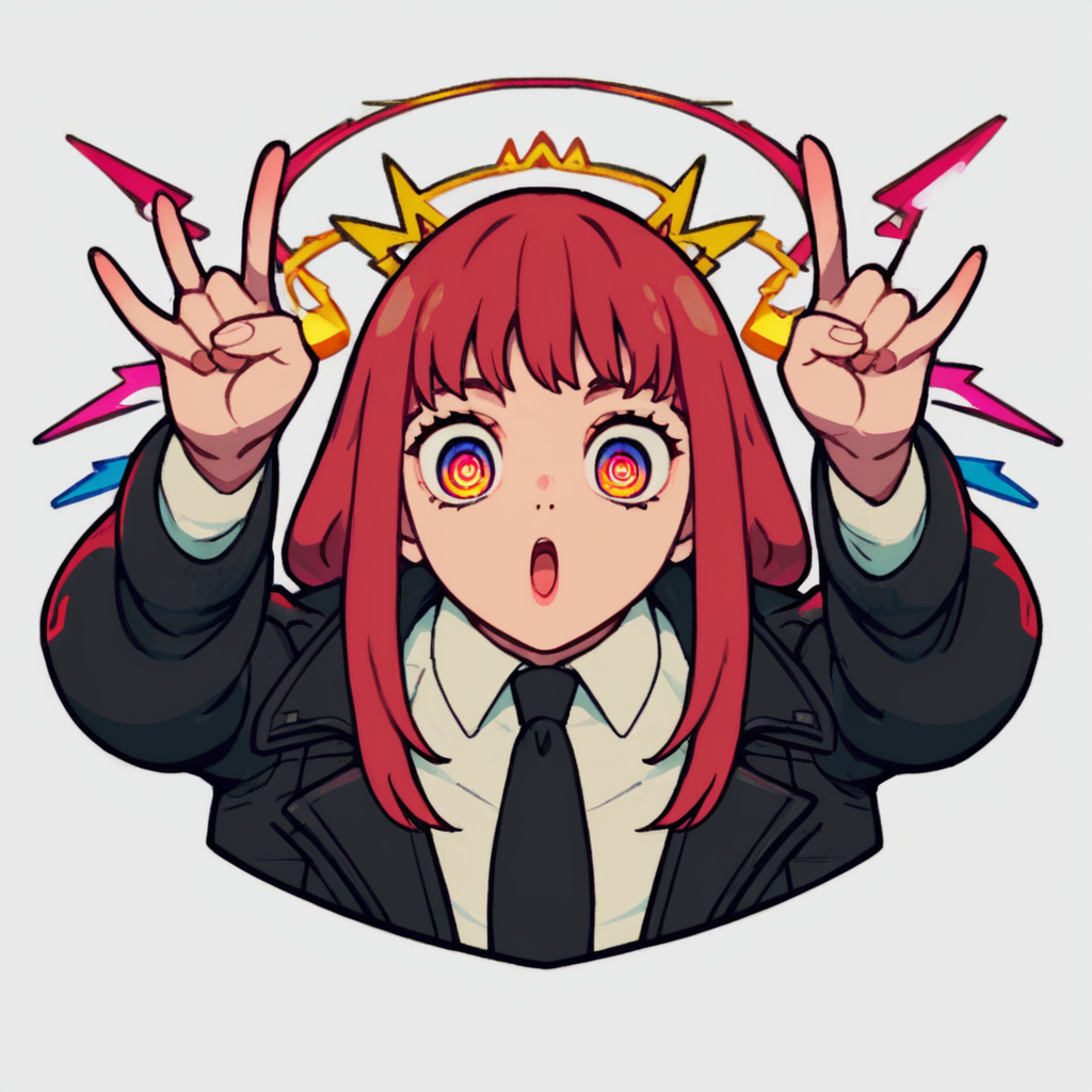 score_9, score_8_up, score_7_up, score_6_up, score_5_up, score_4_up,<lora:Character_graffiti_Pony-000012:1>, character graffiti, graffiti, front view, white background, simple background, 1girl, solo,<lora:mak1ma0XL_Pony_v1:0.6>, mak1ma0, red hair, long hair, ringed eyes, blackjacket, white collared shirt, black necktie, black pants, masterpiece, highres, highly detailed face, highly detailed shining eyes, symmetrical highly detailed eyes