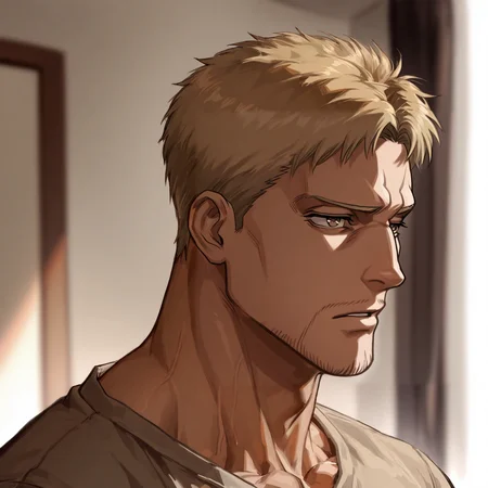 <lora:Reiner_Braun__Attack_On_Titan-000003:.7> Reiner Braun, blonde hair, short hair, stubble, facial hair,
(very short hair, beard, bara, mature, facial hair, stubble, beard, full beard, sideburn, beard, a lot of beard, ), facial hair,male focus, muscular male, muscular male, bara, mature,  bara, mature, aixiwuganda_(20222192), very awa, masterpiece, best quality, absurdres, newest, perfect quality, detailed background, intricate details,
<lora:slider_Body Type_alpha1.0_rank4_noxattn_last:3><lora:style_Anime Summer Days 2 Style SDXL_LoRA_Pony Diffusion V6 XL:.6><lora:slider_cfg_scale_boost:.7><lora:Artist6p:.55>, Artist6p, Artist04p,<lora:slider_il_brightness_slider_d1:-1><lora:slider_il_contrast_slider_d1:-1><lora:slider_DarkSlider1.2_alpha1.0_rank16_full_300steps:-.6>