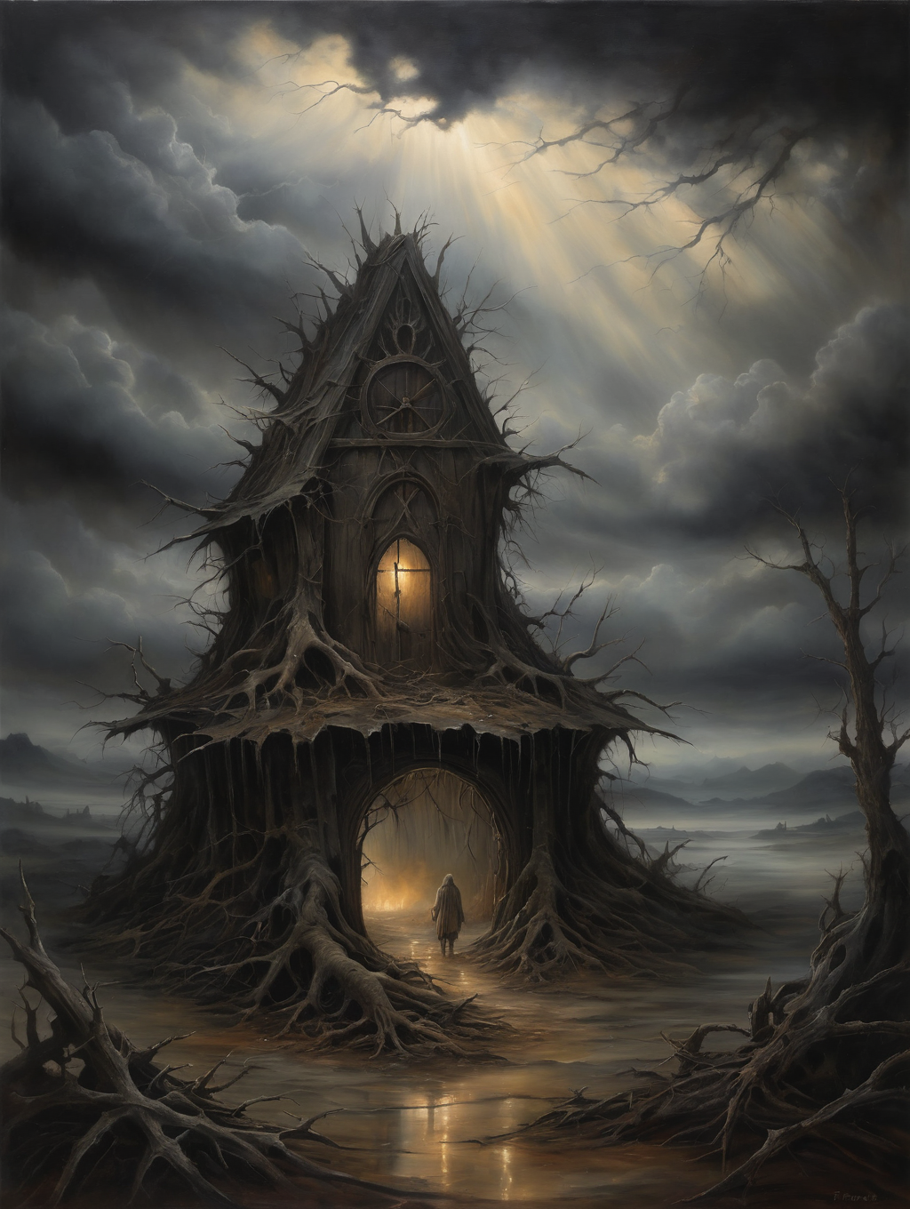 oil painting ,
A gloomy, apocalyptic scene,
34K uhd, masterpiece, high detail, 8k, intricate, detailed, high resolution, high res, high quality, <lora:add-detail-xl:1.8>, highly detailed, Extremely high-resolution details, fine texture,