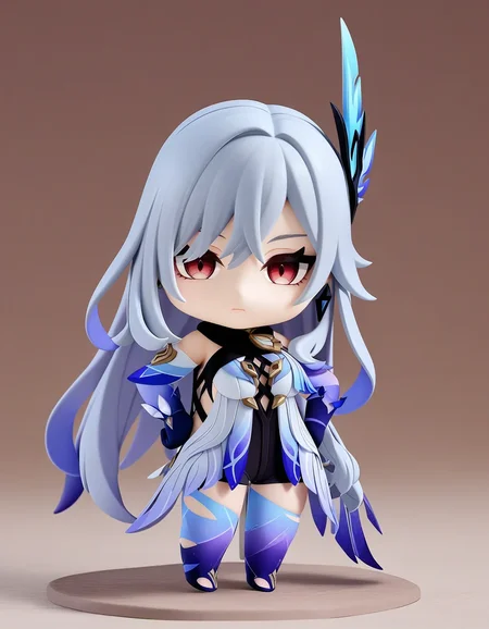 nendroroid, chibi, skirk \(genshin impact\), genshin impact, 1girl, solo, breasts, long hair, gloves, thighhighs, looking at viewer, elbow gloves, hand on hip, bangs, hair ornament, jewelry, blue gloves, bare shoulders, grey hair, large breasts, earrings, thighs, blue thighhighs, purple eyes, very long hair, hair between eyes, torn clothes, leotard, dress, red eyes, standing, closed mouth, black shorts, shorts, simple background
masterpiece, best quality, very aesthetic, absurdres
<lora:a31_skirkXL:0.8> <lora:nendoroid_xl_v2:1>