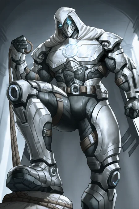 lindong moonknight, 1boy, hood, armor, cape, glowing eyes, blue eyes, mask, bara, muscular, <lora:moonknight_noob75_prodigy-000035:0.9>,
leashed pov, dominant, holding leash, pov, from below, step pose, rope, stomping, perspective, feet out of frame,
masterpiece, high quality,