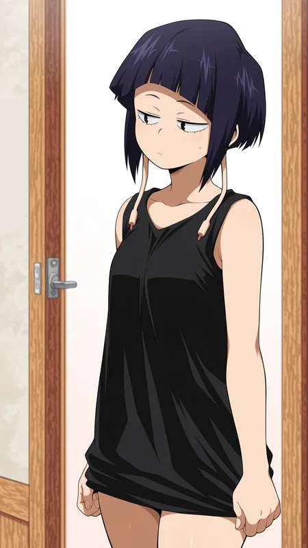 masterpiece, best quality, absurdres, amazing quality, 1girl, solo, <lora:IlluJirou:1> illujiro, short hair, bangs, long earlobes, purple hair, black hair, black eyes