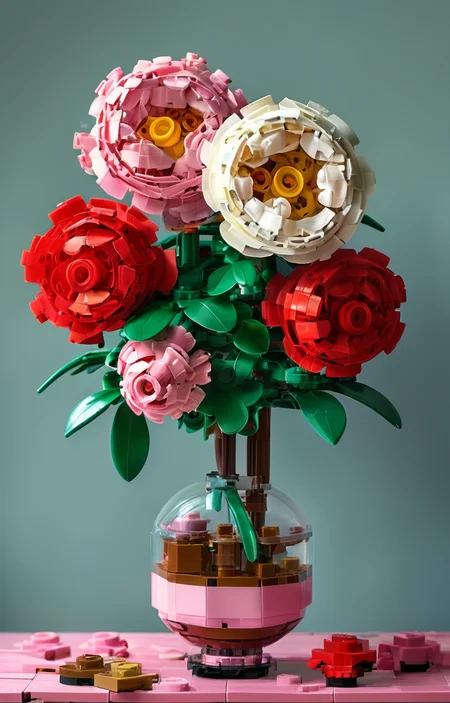 masterpiece,best quality,<lora:tbh246-sdxl:0.9>,illustration,style of lego, decaying peonies