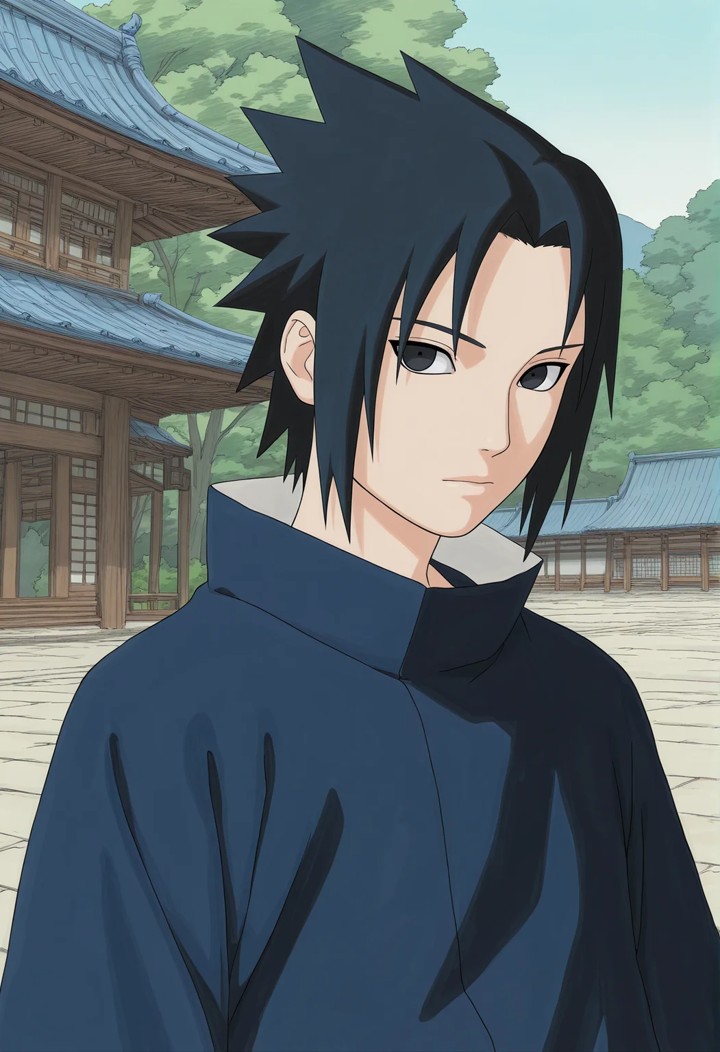amazing quality,very aesthetic,absurdres,best quality,newest,masterpiece,4k resolution, absurdres, highres, detailed background,
kishimoto masashi,watercolor (medium), 1boy,uchiha sasuke, <lora:Naruto_style_kulty1-000004:0.6> looking at viewer, upper body, black hair, black eyes, expressionless, east asian architecture,