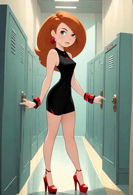 (masterpiece, best quality, skin enhance), BREAK,
Kim, Black dress, red high heels, red earrings and bracelets, locker room, short, athletic, small breasts, blushing, shorts, expressiveh, close up view down shirt, bent over, chest focus view, view down open shirt, boobs hanging down,
