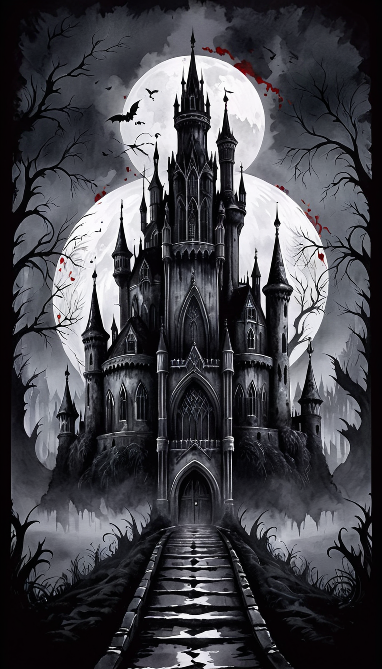 positiv Clip L:
(Create a Gothic poster featuring a sinister and foreboding dark castle)  (Cute and fluffy anime style)     ,   
positiv Clip G:
watercolor painting  . vibrant, beautiful, painterly, detailed, textural, artistic, Ink Dripping Drawing, ink drawing, dripping ink, Japanese Ink Drawing, ink drawing, inkwash, Japanese Ink Drawing (Create a Gothic poster featuring a sinister and foreboding dark castle)  (Cute and fluffy anime style)     ,
