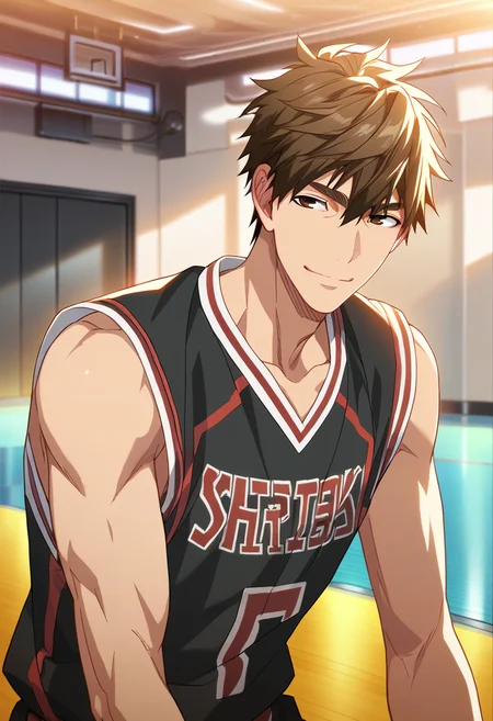1boy, male focus, solo
<lora:Character - Kuroko no Basuke - Teppei Kiyoshi:1> teppeik, brown eyes, brown hair
,((zPDXL)), score_9_up, score_8_up, score_7_up, score_6_up, score_5_up, score_4_up, best quality, amazing quality, best aesthetic, absurdres, year2023, uncensored, nsfw, official art, official style, depth of field, detailed eye,
indoors, basketball court,
black basketball uniform, standing, smile, cowboy shot,
<lora:Style - Expressive_H-000001:1> expressiveh