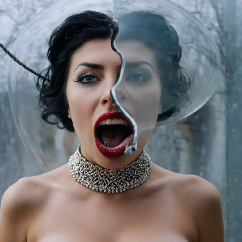 Surrealist art <lora:Surrealism style:1>
A surrealism photo of a woman with a fake monster face and a fake monster face,1girl,breasts,open mouth,black hair,navel,jewelry,medium breasts,nipples,teeth,tongue,ring,against glass,horror (theme) , realistic, realism, photorealism, hyperrealism, hyperrealistic, realistic, sharp, detailed, cinematography style, film light style, movie still, professional photography, artistic, perfection, contrast, cinematic, filmic, high quality photo, 8k quality, colorful, photography style, absurd, bizarre, eerie, fanciful, fantastic, ludicrous, monstrous, odd, outlandish, preposterous, ridiculous, strange, whimsical, wired, disturbing, surrealist, surrealism style, Andre Breton style, dreamlike, mysterious, provocative, symbolic, intricate, detailed