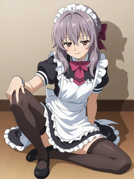 <lora:shinoa:1>,shinoa,seductive smile,full body,thighhighs,anime coloring,maid,