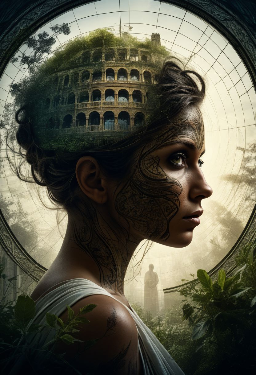 mysterious silhouette beautiful antique woman in a toga, (hanging gardens of babylon), goddess, alluring, by Minjae Lee, Carne Griffiths, Emily Kell, Steve McCurry, Geoffroy Thoorens, Aaron Horkey, Jordan Grimmer, Greg Rutkowski, amazing depth, double exposure, surreal, geometric patterns, intricately detailed, bokeh,  perfect balanced, deep fine borders, artistic photorealism , smooth,  great masterwork by head of prompt engineering   <lora:add-detail-xl:2>  <lora:Double_Exposure:0.5> close-up