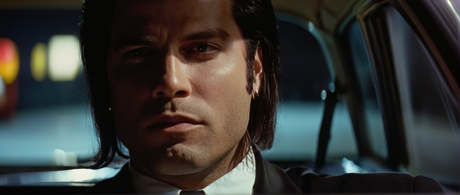 cinematic film still of  <lora:Pulp Fiction style:1>
Vincent Vega a man with a serious look on his face,closeup driving,night,solo,looking at viewer,black hair,1boy,closed mouth,male focus,teeth,facial hair,portrait,realistic , 1990's, 90's, film, cinematic, crime and violence, classic, graphic violence, Kodak film, motion picture image,Pulp Fiction style, Pulp Fiction Film style, shallow depth of field, vignette, highly detailed, high budget, bokeh, cinemascope, moody, epic, gorgeous, film grain, grainy