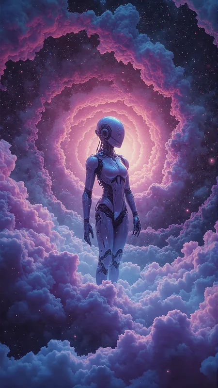In a swirling vortex of purple and blue hues, an android rises from the heart of a spiraling galaxy. Its metallic body glows with an ethereal light, as if infused with the essence of stars. The Impossible shapes surrounding it take on a life of their own, twisting and contorting in impossible ways, as if drawn by some unseen force. The camera's eye captures this surreal scene through the lens of a double exposure photograph, blending the android's presence with the celestial backdrop. As the sun rises over the horizon, its warm rays backlight the android, casting an otherworldly glow across, <lora:Flux_Turbo_Alpha.safetensors:1.0> <lora:special-style.safetensors:0.7> ethereal dreams, glowing ethereal visuals <lora:aidmaImageUprader-FLUX-v0.3.safetensors:0.4> aidmaimageupgrader