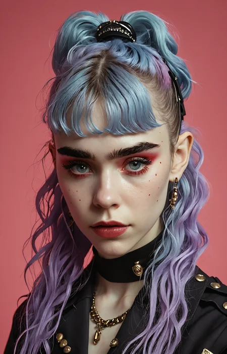 aesthetic of grimes,one color background,<lora:Photoreal:3>