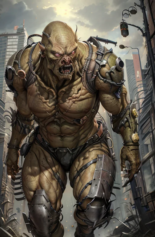 proportional eyes, photorealistic, hyper realistic, extremely detailed, hyper detailed, soft lighting, detailed background, extreme detail background, sharp details, super mutant, <lora:supermutants:1>