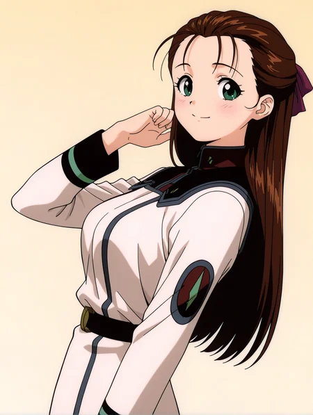 masterpiece,best quality,newest,1girl,solo,
<lora:miho_miho_ilxl_v1.2:1>,miho_miho,green eyes,m_clothes,
anime screencap,
<lora:Fixhands_anime_bdsqlsz_V1:1>,cinematic_angle,dynamic_angle,looking_at_viewer,white_background,simple_background,standing,smile,light_blush,hand_in_hair,profile,upper_body,face_focus,