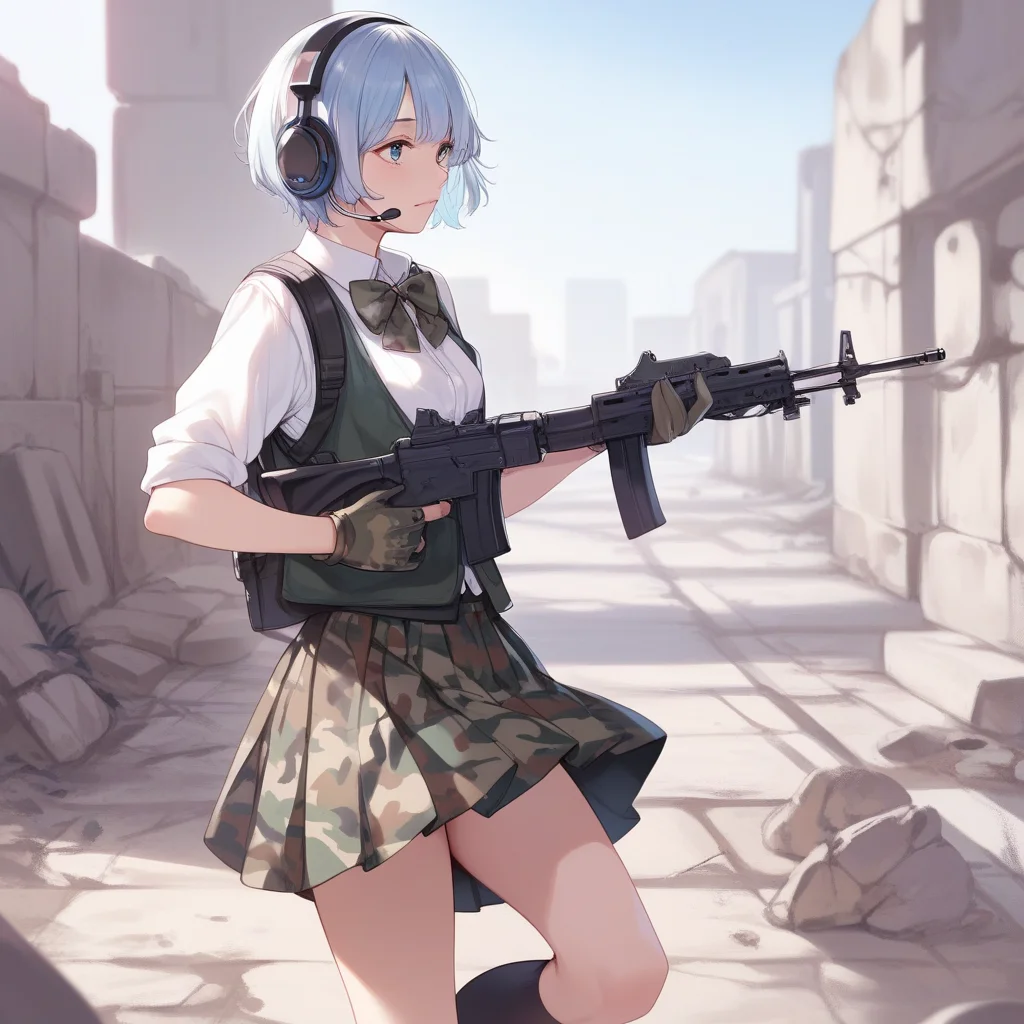 score_9, score_8_up, score_7_up, score_6_up, score_5_up, score_4_up,anime:1.2, explicit, hentai ,zPDXL, zPDXLxxx BREAK
gun, , 1girl, camouflage, skirt, gloves, headset,, solo focus, , holding, socks, shoes, outdoors, school uniform, bulletproof vest, light blue hair, bob cut, standing, , kz ,(in ruins, crowdy sky:1.3) <lora:busouJK:0.8>