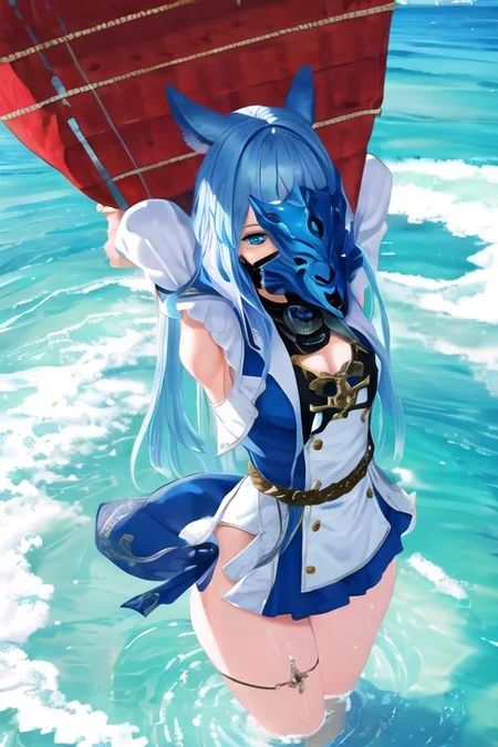solo, 1girl, solo_focus, (((masterpiece))), ((best quality)), ((ultra-detailed)), ((too_many)):16, high resolution, absurdres, highres, ultra-detailed 8k unity wallpaper,
1girl, blue eyes, closed mouth, cloud, ffxiv trailer cg, long hair, medium breasts, mouth mask, water