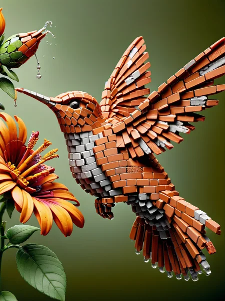 ais-brickz hummingbird sipping nectar from an ais-brickz flower <lora:Bricks_Style_SDXL:1>