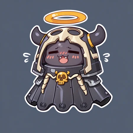 score_9, score_7_up BREAK Takodachi, cosplay,alternate costume,no humans, chibi, octopus, halo, closed eyes, :3, blush, fang, open mouth,simple background,outline, edgAdepta,power armor,skull emblem <lora:ChamTakodachiPonyXL:1> <lora:edgAdeptaSororitasPonyv1:0.7>