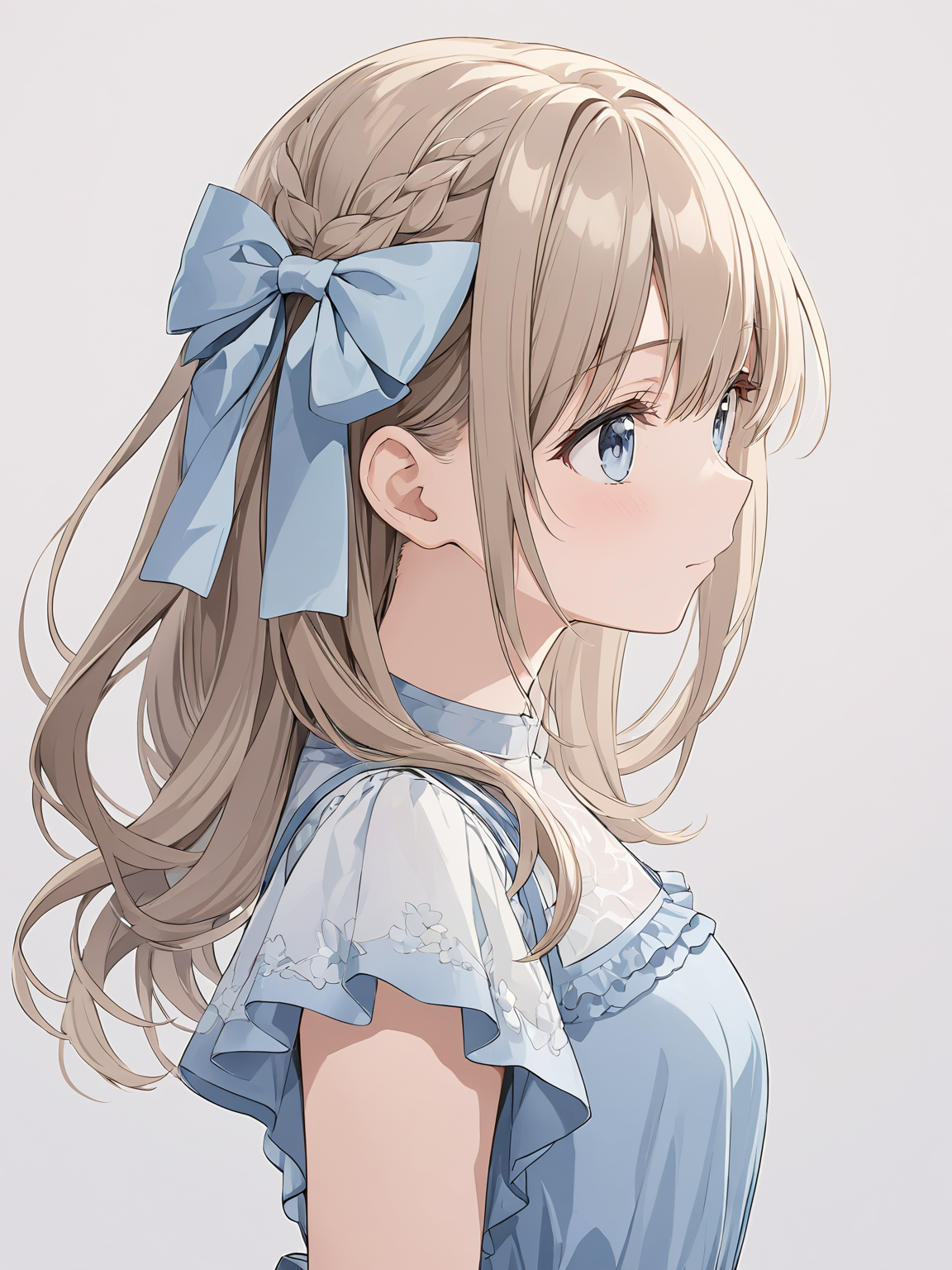 masterpiece,ultra-detailed,best quality,8K,illustration,cute face,clean skin ,shiny hair,girl,ultra-detailed-eyes,simple background, source anime<lora:add-detail-xl:1> <lora:hair ribbon_XL_V1.0:0.7> hair ribbon,cowboy shot,dress,from side