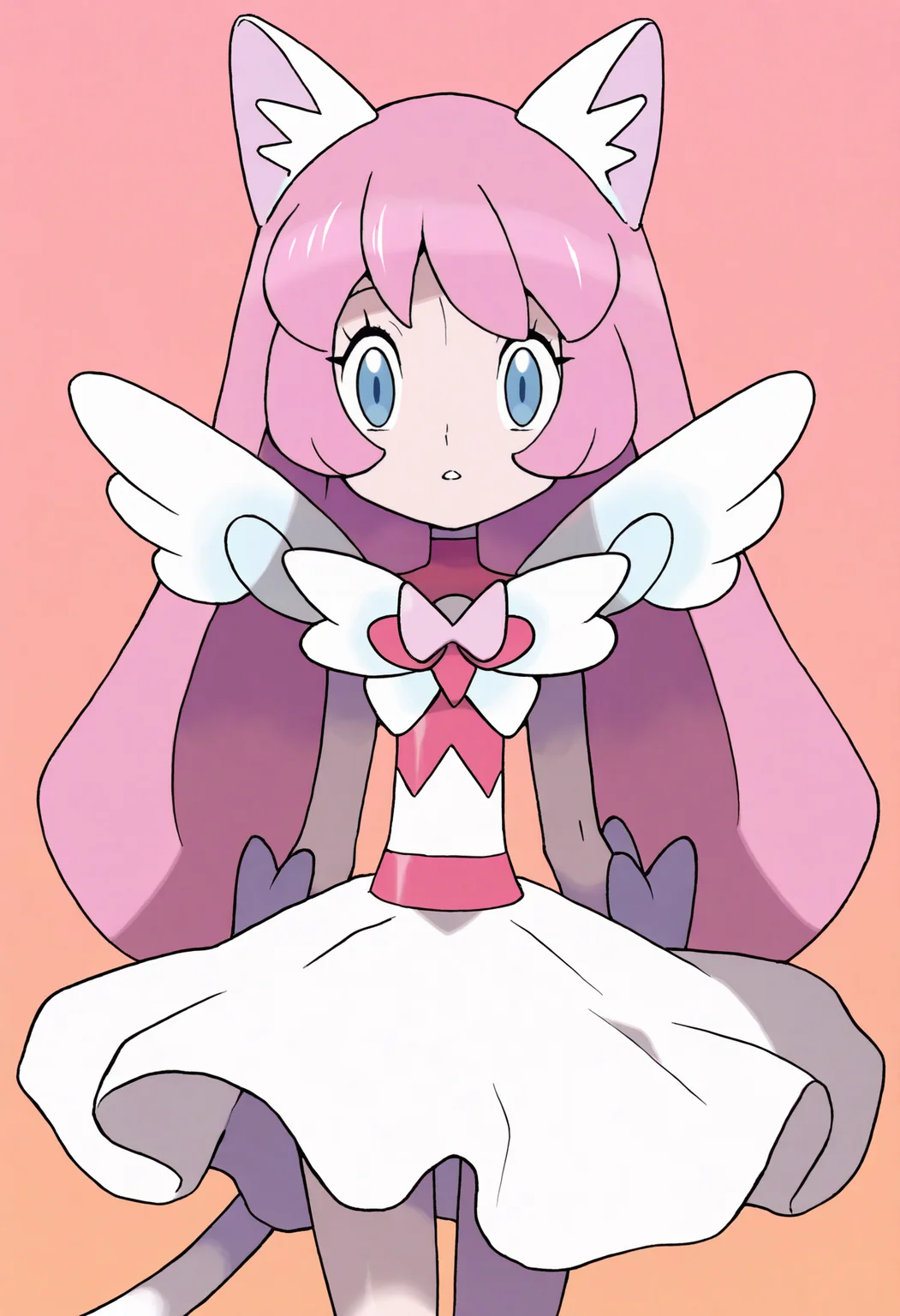 sugimori ken,
best quality, amazing quality, very aesthetic, absurdres,
1girl, angel wings, animal ears, blue eyes, cat ears, cat girl, cat tail, dress, long hair,
looking at viewer, magical girl, pink hair, pink theme, solo, tail, wings, yume kawaii, yume ne, <lora:KenSugimoriNoob_byKonan:1>