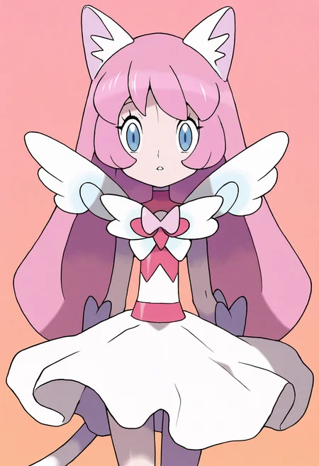 sugimori ken,
best quality, amazing quality, very aesthetic, absurdres,
1girl, angel wings, animal ears, blue eyes, cat ears, cat girl, cat tail, dress, long hair,
looking at viewer, magical girl, pink hair, pink theme, solo, tail, wings, yume kawaii, yume ne, <lora:KenSugimoriNoob_byKonan:1>