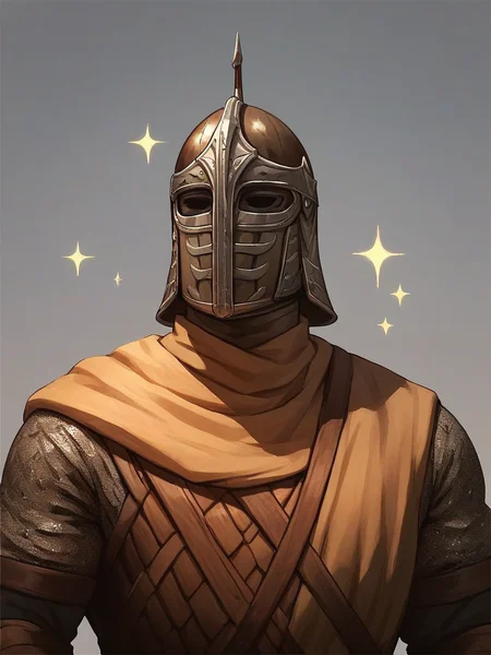 portrait of whiterun_guard man, bara, helmet, armor, village background, tilting head, sparkle, closeup <lora:Whiterun_Guard_Skyrim:.6>, score_9, score_8_up, score_7_up, <lora:Smooth Anime 2 Style SDXL_LoRA_Pony Diffusion V6 XL:.3> <lora:add-detail-xl:.8> zPDXL3,