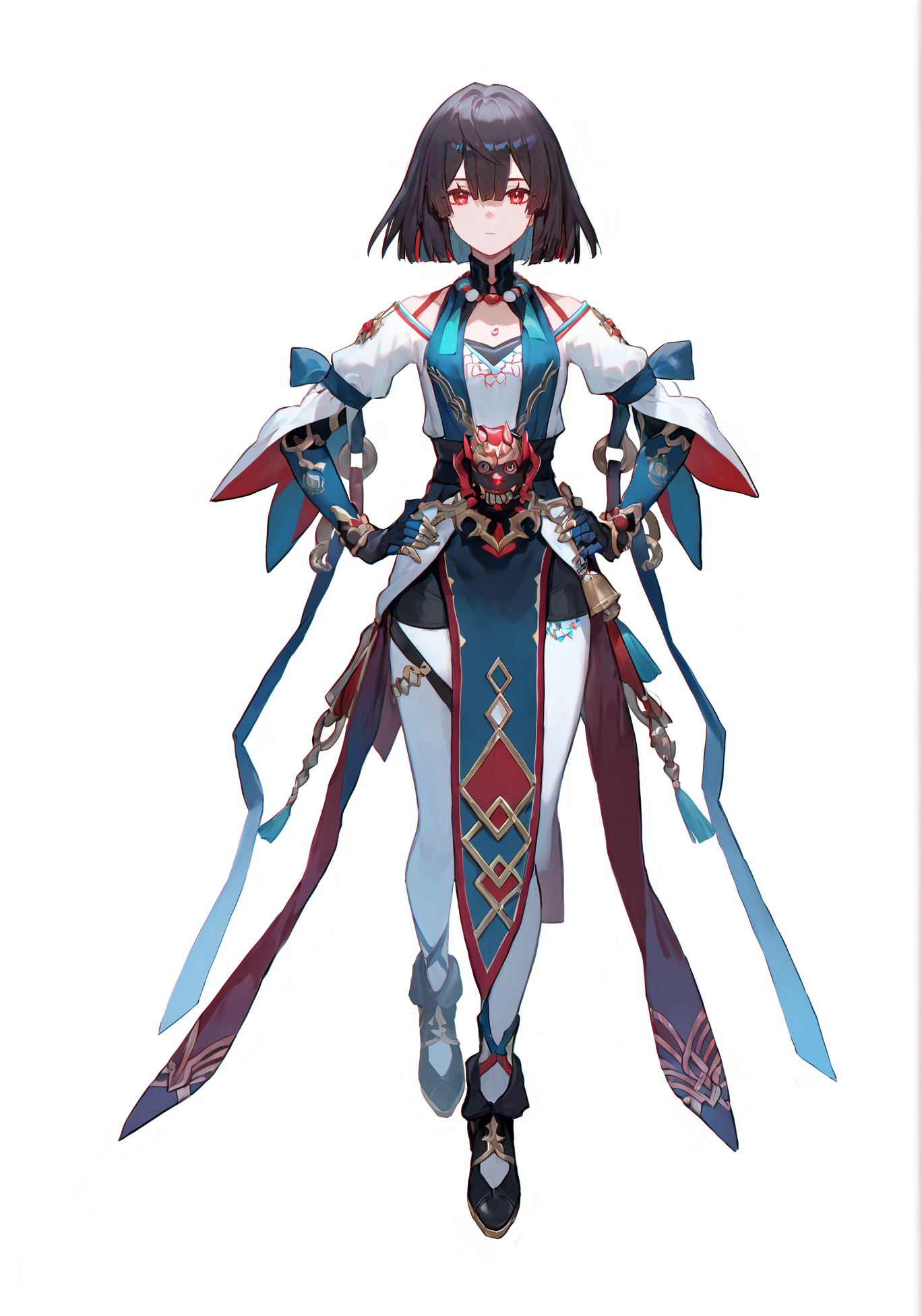 score_9, score_8_up, score_7_up, score_6_up, 8k, 
8k, best quality, masterpiece, (ultra-detailed), (high detailed skin), white background, simple background, 
(full body), (white background), standing, looking at viewer, (solo), hand on hip, 
<lora:hanxue-pony-Tanger:0.8>, xueyi, xueyi's def clothes, 1girl, black footwear, red eyes, black hair, 
beautiful_face, intricate_detail, clear face, 
finely_detailed, fine_fabric_emphasis, 
full_shot,
