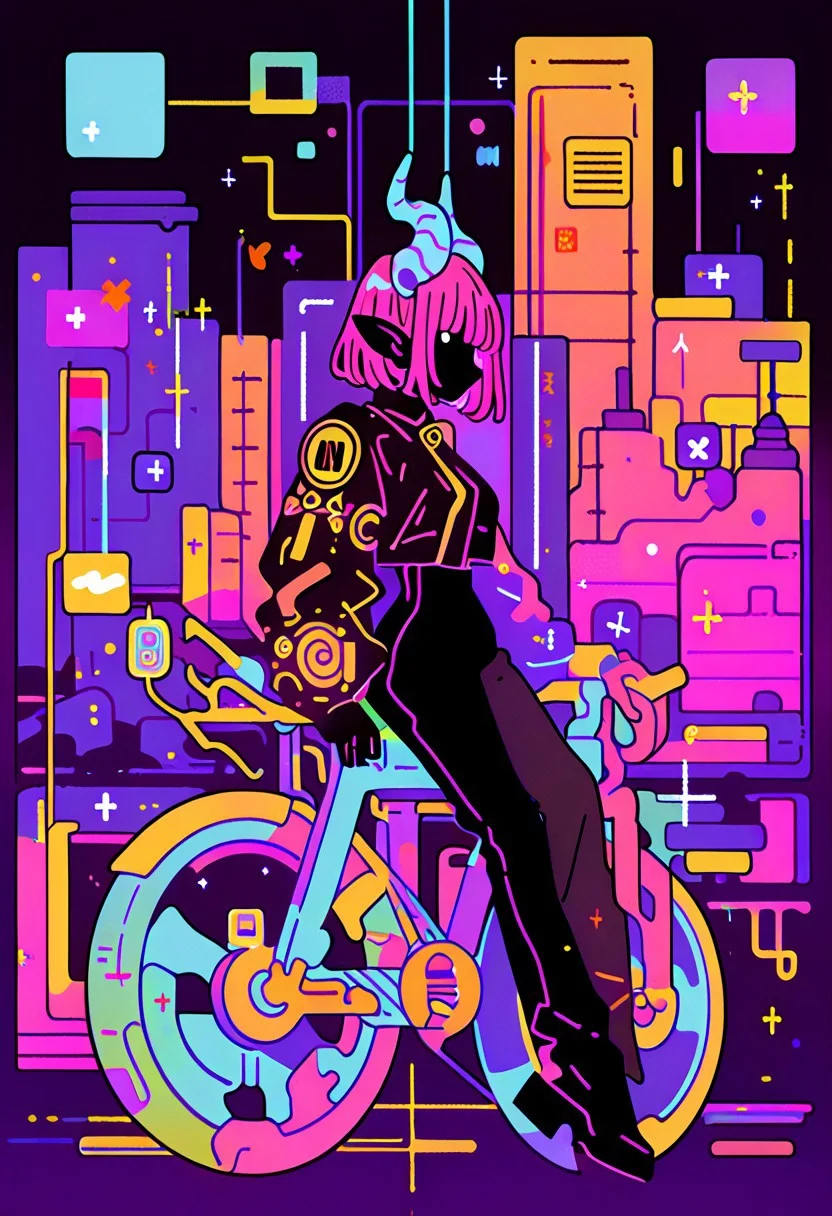 buchi \(qooo003\), nara lalana,ireading, 1girl, solo,, tiefling, sexy, motion lines,
wide hips,, thin proper body proportions,, intricate details, leaning on motocycle,
(from side:0.4),(trippy:0.8),(motion lines:0.7),neuromorphic grid,,( depth:1.2), depth of field, layers,
BREAK
cityscape,, (Geometric abstraction:0.8) , cryptic,absolutely eye-catching,,extremely detailed,, good composition, masterpiece, best quality, very aesthetic, very awa, absurdres, newest,0__11Xx_illu,, abstract,limited palette, high contrast, guangying,usnr,15546+456868, Flatline, Flat vector illustration