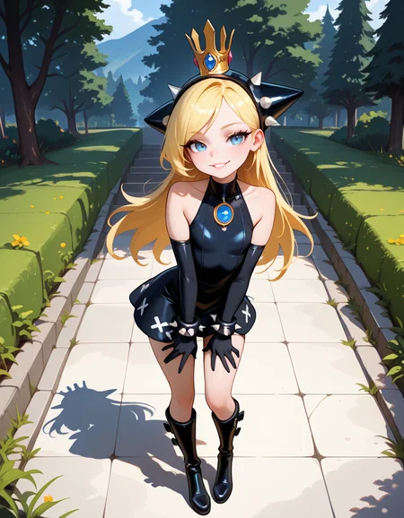 masterpiece, best quality, very aesthetic, absurdres,
outdoors,
full body, seductive smile, parted lips, long eyelashes,
<lora:WaPeach_v01_NAIXL:1>
W4P34ch,1girl,solo,long hair,blonde hair,crown,blue eyes,bare shoulders,black dress,black elbow gloves,spiked bracelet,knee boots,W4P34ch,1girl,solo,long hair,blonde hair,crown,blue eyes,bare shoulders,dress,elbow gloves,spiked bracelet,knee boots,