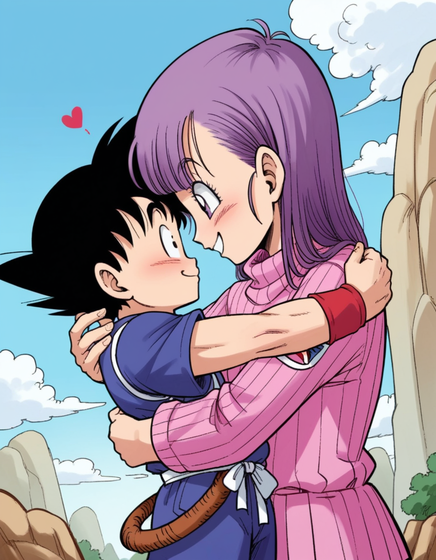 zPDXL, score_9, score_8_up, score_7_up, source_anime, BREAK
<lora:4kira_v1:1> 4kira, son goku, black hair, black eyes, bulma, purple hair, purple eyes, multiple characters, 1girl, 1boy, outdoors, happy, hugging, looking at another, cute, adorable, blush, heart, portrait,