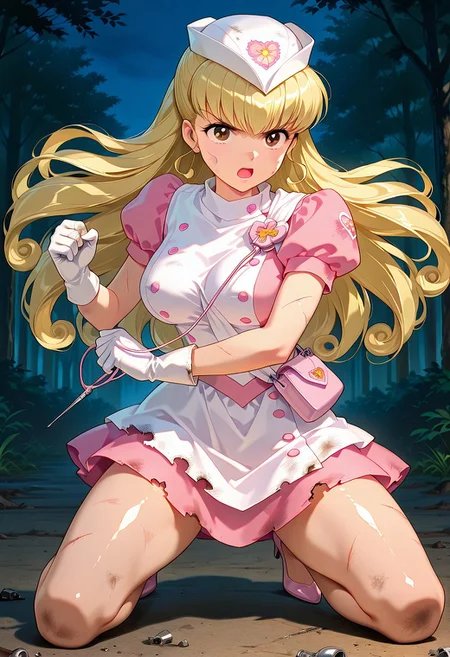 masterpiece, best quality, very aesthetic, absurdres,detailed background, shiny skin, posing,
<lora:ririka.il:1>
ririka, nurse angel, large breasts, wide hips,NSFW, BDSM, latex nurse angel costume, open mouth,
fighting stance, serious face, making fists, outside, night, open mouth, torn cloths, defeat, kneeling, dirty, scar,