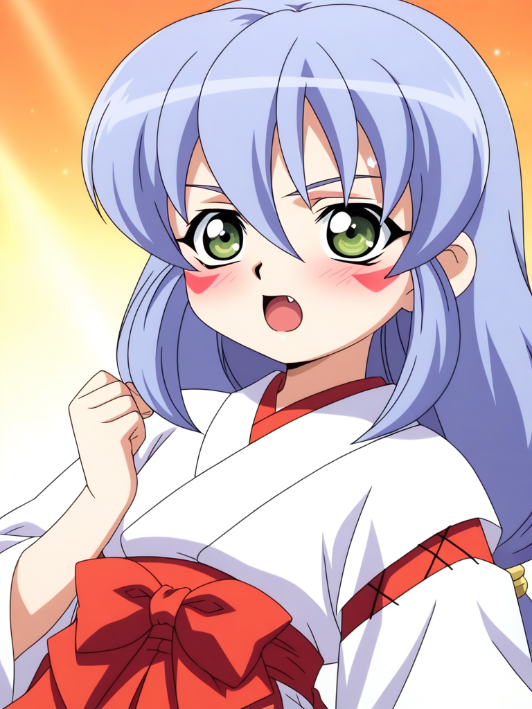 general,highres, ultra-detailed,very aesthetic,best quality ,best hands, BREAK <lora:Nazuna_Onmyou_Taisenki_Ver2.0_IS:0.8>Nazuna, long hair,
1girl, solo, japanese clothes, miko, green eyes, red hakama, long hair, skirt, open mouth, hakama, blue hair, blush, hakama skirt, long sleeves, facial mark,
 kimono
