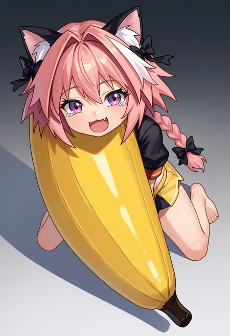 score_9, score_8_up, score_7_up, source_anime,
BREAK
1girl, solo,
astolfo \(fate\),
<lora:shiBananaV1:1.25>, shibananaoutfit, banana costume,
full body,
open mouth, smile, looking at viewer,
cat girl, chibi, cat ears, crying, meme, official alternate costume