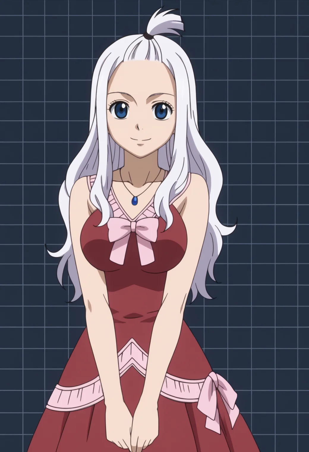 score_9, score_8_up, score_7_up, BREAK, 1girl, solo, anime screencap BREAK<lora:DX888Mirajane:1>, mirajane strauss, white hair, blue eyes, dress, necklace, light smile,BREAK dark gray background, simple background, grid background, Jumping jacks forward, arms alternating