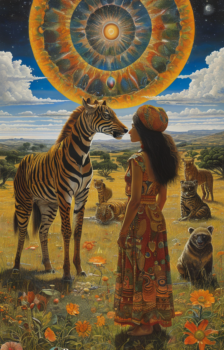 masterpiece,best quality,<lora:tbh376-sdxl:0.6>,illustration,style of Mati Klarwein, animals