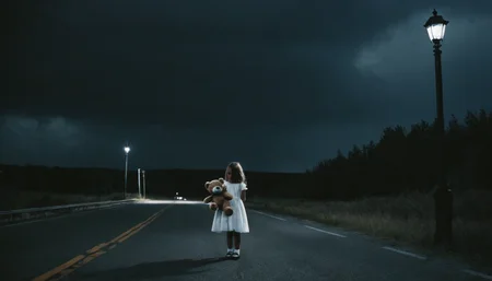 photograph fflixdcenv, scenery, no humans, original, road, lamppost, night, outdoors, dark, blue theme, street, building, sky, monochrome, light
<lora:fflixdcenv-000013:0.7>
1girl, wearing a white dress while she holds a toy bear on her arms, spooky, horror, 50mm . cinematic 4k epic detailed 4k epic detailed photograph shot on kodak detailed cinematic hbo dark moody, 35mm photo, grainy, vignette, vintage, Kodachrome, Lomography, stained, highly detailed, found footage