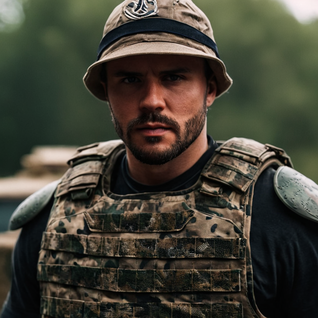 cinematic film still of  <lora:skin tone style:1> skin tone style
 <lora:detailed_notrigger:0.2>
 <lora:perfection style:0.3>
 <lora:detailed:0.1>
 <lora:Reactive armour style:1> Reactive Armour  style
a man wearing a camouflage vest and a hat
with Reactive Armour style, shallow depth of field, vignette, highly detailed, high budget, bokeh, cinemascope, moody, epic, gorgeous, film grain, grainy