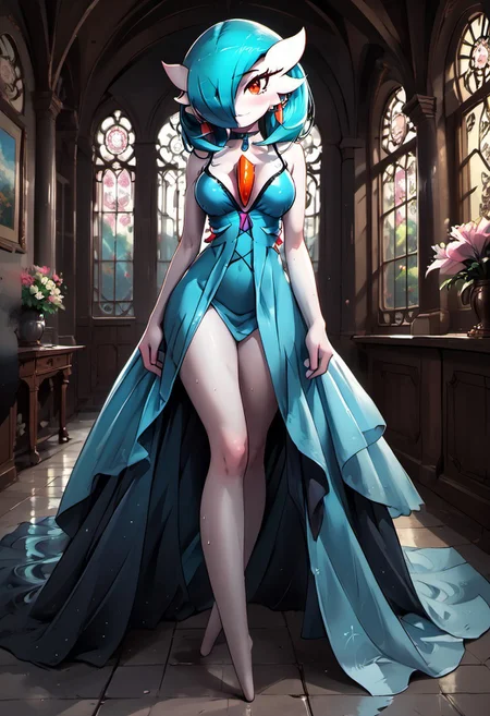 (((gardevoir))), female, anthro, pale white skin,
BREAK, (best quality:1.2),beautiful,perfect eyes,perfect face,1girl, masterpiece, best quality, Gardevoir, solo, <lora:Sotchosis-000018:0.7>, <lyco:GoodHands-beta2:1.0>(masterpiece:1.4), score_9, score_8_up, score_7_up, high detailed, high quality, masterpiece, quality highlights, 8k details, detailed background, source_anime, dynamic view, (ultra detailed),
BREAK, Gardevoir, breasts, solo, blue_eyes, large_breasts, jewelry, earrings, hair_ornament, looking_at_viewer, long_hair, cleavage, night, white_hair, choker, indoors, bangs, flower, bare_shoulders, smile, dress, hair_ribbon, hair_flower, closed_mouth, blue_dress, window, ribbon, sleeveless, cowboy_shot, night_sky, blush, lamp
Detailed lines in high quality, shining glossy skin, soft lighting, soft skin, realistic skin, blum effect, masterpiece, absolutely eye-catching, oiled, sweaty, sweat drops, sweat, simple background, spotlight, dutch_angle, full body,
BREAK, (Background: dark fantasy , botanical garden:1.2), no humans, anime style
