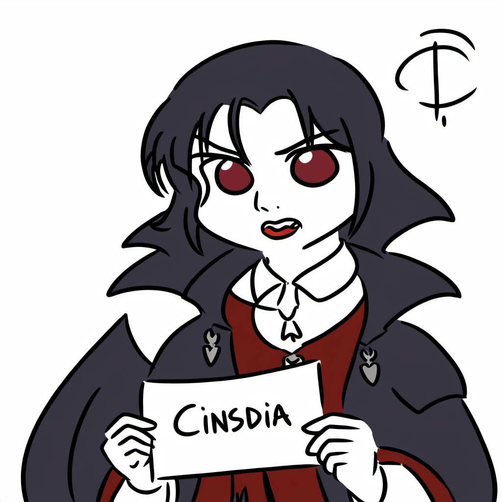 A handsome vampire male held a piece of paper with Cinsdia written on it,solo
 <lora:Zzul:1>