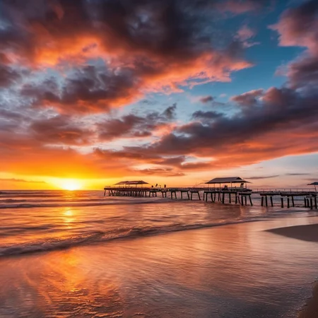 cinematic still, an epic sunset, beach, nature, vibrant, realistic, professional photograph, 8k, scenery, <lora:HDRv1:1>