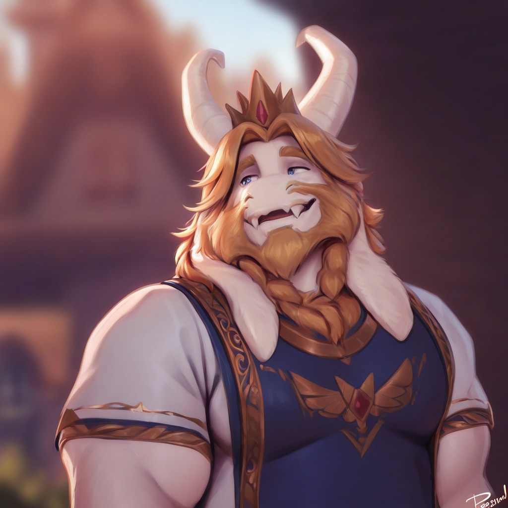 1boy, solo, Asgore Dreemurr, bara, beard, by null-ghost, by darkgem, by personalami, masterpiece, best quality, newest, absurdres, highres, detailed background